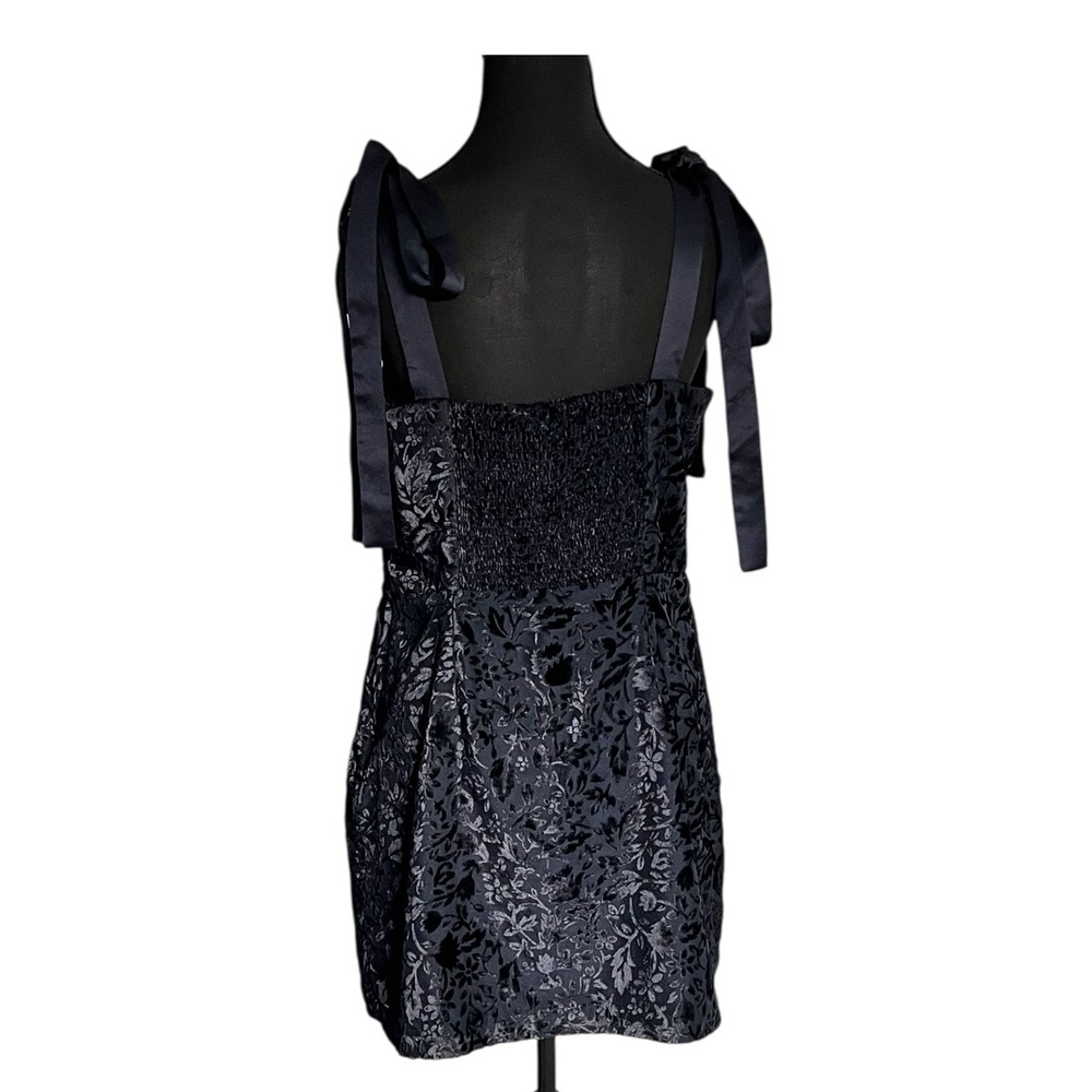 House of Harlow 1960 Navy B Floral Jacquard Sweetheart Tie Strap Evening Dress M - Picture 11 of 12